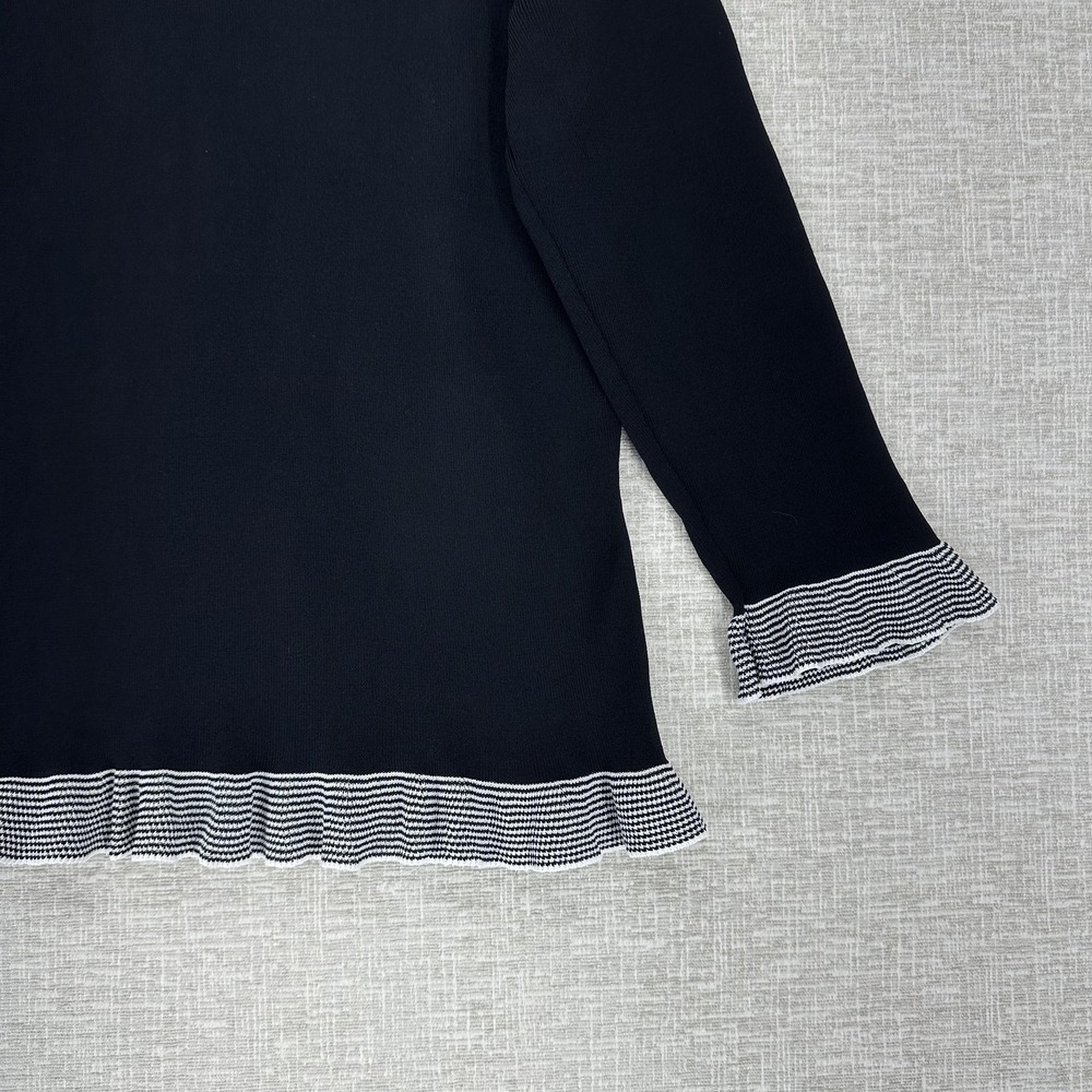 Notations Top Womens Large Black Stripe Ruffle Hem 3/4 Sleeve‎ Knit - Picture 2 of 9